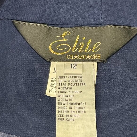 ELITE CHAMPAGNE Rare Find Vintage Blazer Embroider Cutouts Rhinestones, Navy -12 - Picture 10 of 11
